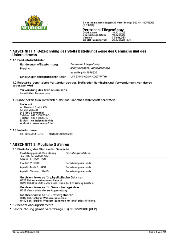 Neudorff : Sicherheitsdatenblätter und CLP-Kennzeichnungsetiketten