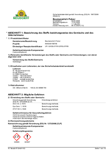 Baumanstrich Pulver Sicherheitsdatenblatt 2025-04 de-DE