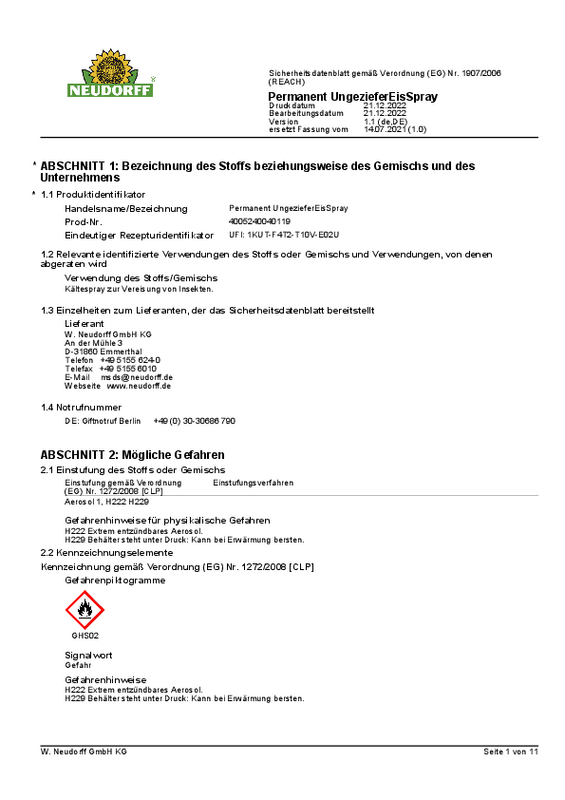 Neudorff : Sicherheitsdatenblätter und CLP-Kennzeichnungsetiketten