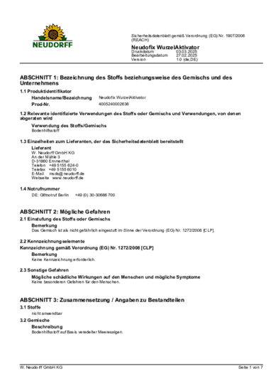 Neudofix WurzelAktivator Sicherheitsdatenblatt 2025-03 de-DE