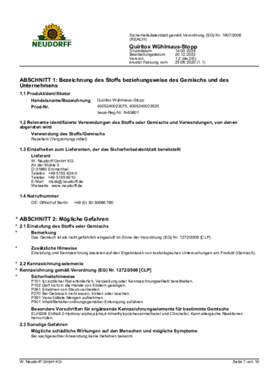 Quiritox Wühlmaus-Stopp Sicherheitsdatenblatt 2024-05 de-DE